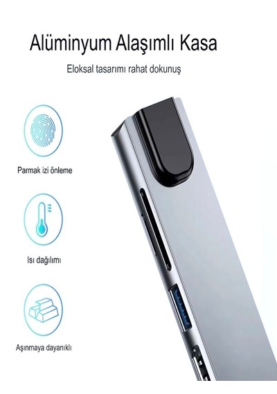 8in1 Aluminium Pd100w Hızlı Şarj 4k 1xethernet 1xhdm 2xusb 2xtype-c Tf/sd Usb Çoklayıcı Çevirici