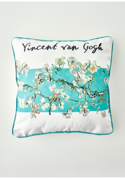 Bella Maison Van Gogh Almond Blossom Pamuklu Baskılı Dekoratif Yastık Kılıfı Turkuaz 43x43 Cm Turkuaz