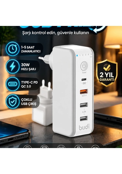 30w Type-c Hızlı Şarj Cihazı Qc 3.0 Destekli, 1-5 Saat Zamanlayıcılı Çoklu Port Diğer