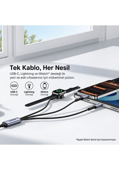Unıtek Usb-c 3' U 1 Arada 100 W Hızlı Sarj Kablosu 1.2m C14180agy01-1.2m