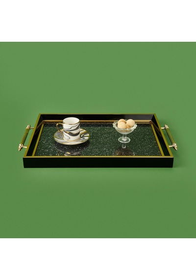 Kitchen Simli Akrilik Tepsi - Siyah / Sarı - 43 Cm Çok Renkli