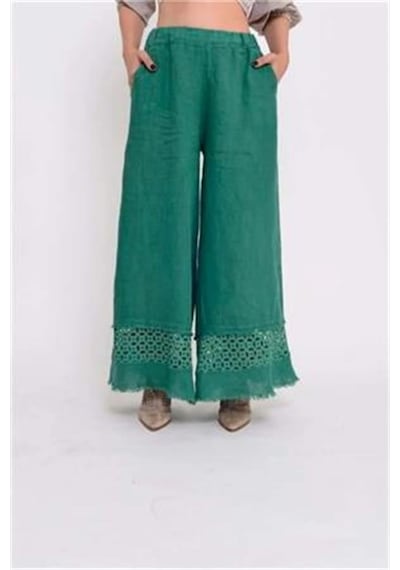 Eren Style İtalyan Fisto Paça Detaylı Keten Pantolon-9893 Gucci Yeşil
