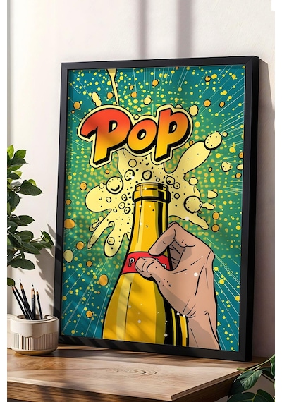 Şişe Açılışı Pop Art Çerçeveli Tablo - Pop Art Poster Tablo