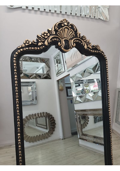 Ayna Denizi Princess Black Gold Model Siyah Altın Renk Dekoratif Ayaklı Boy Aynası Siyah - Altın
