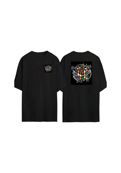 Thewert Unisex Zeka Küpü Ön Arka Baskılı Sıyah Oversize T-shirt Siyah