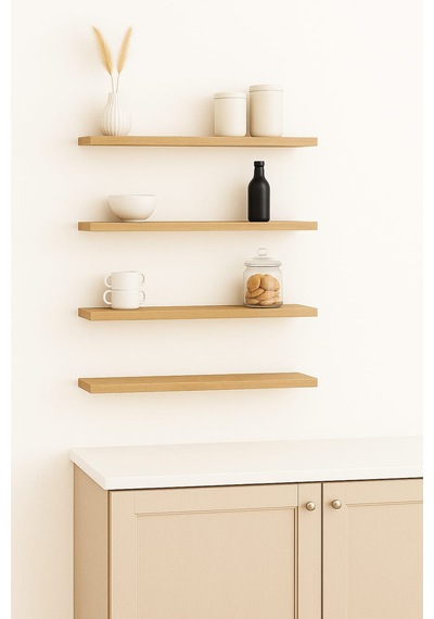 40 Cm 4lü Safir Meşe Mdf Uçan Duvar Rafı Gizli Bağlantı Kitaplık