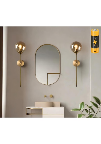 Modern Tasarım Pilli Aplik 1 Adet Tak Çalıştır Duvar Camlı Aplik Eskitme Gold Bal Camlı Eskitme
