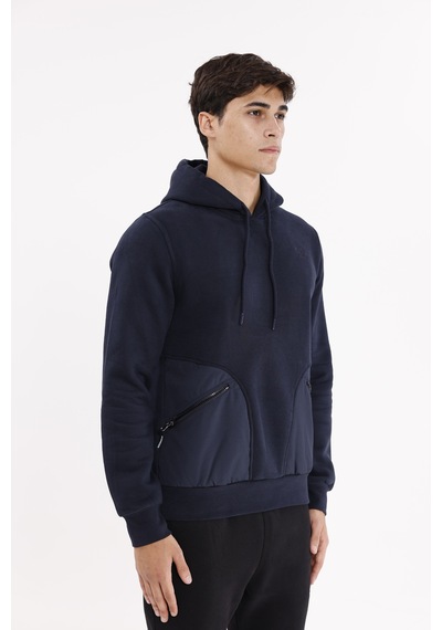 Rowinger Rahat Kalıp Yumuşak İç Yüzeyli Kordonlu Kapüşonlu Sweatshirt Blue