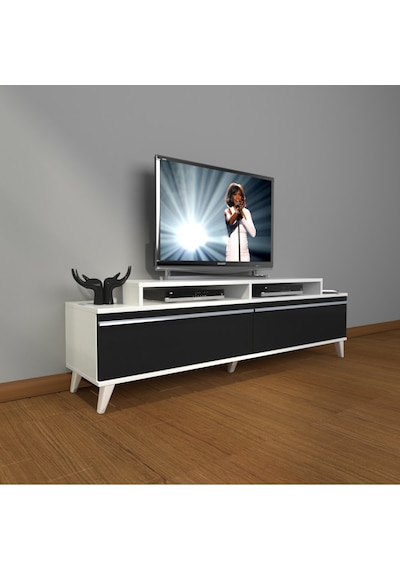 Decoraktiv Ekoflex 4 Mdf Retro Tv Ünitesi Tv Sehpası Beyaz - Siyah