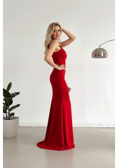 Defymoda Kadın Vücudu Saran Scuba Kumaş Tasarım Kırmızı