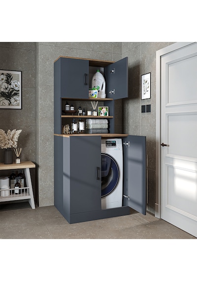 Çamaşır-kurutma Makinesi Dolabı Kapaklı Banyo Dolabı Antrasit - Atlantik Çam Çamaşır-kurutma Makinesi Dolabı Kapaklı Banyo Dolabı Antrasit - Atlantik Çam