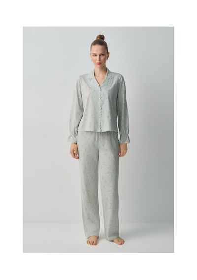 Suwen Julia Pamuklu Gömlek Yaka Pijama Takımı Wsh1051000955 Yeşil