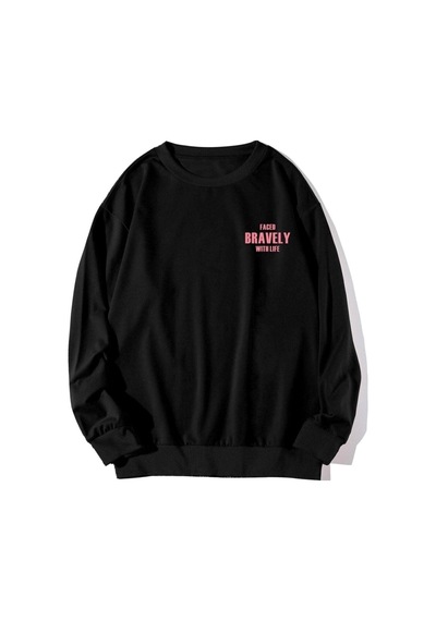 Unisex Oversize Bravely Baskılı Siyah Sweatshirt siyah