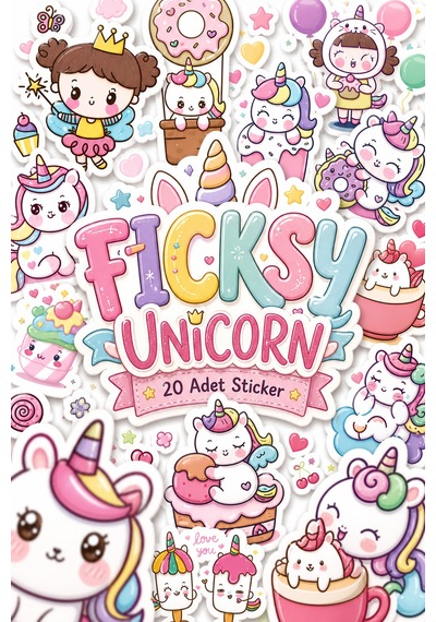 Sevimli Kawaii Unicorn At Ve Kedi Doğum Günü Temalı Sticker Seti - 20 Adet Etiket Çıkartma Diğer