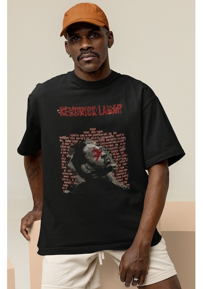 Kendrick Lamar Rapper Baskılı Unisex Oversize Şarkıcı Tişört Siyah