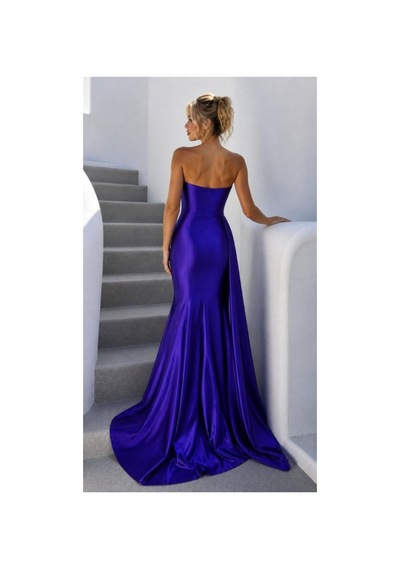 Butik İstanbul Kadın Yırtmaçlı Uzun Saten Elbise A. Mor