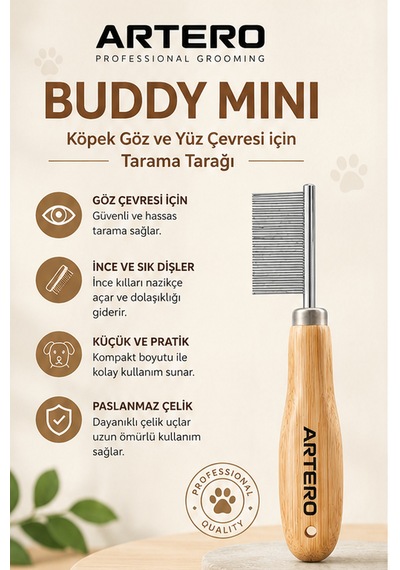 Artero Buddy Mini Kedi Köpek Göz Ve Yüz Çevresi Çapak Temizleme Ve Tarama Tarağı