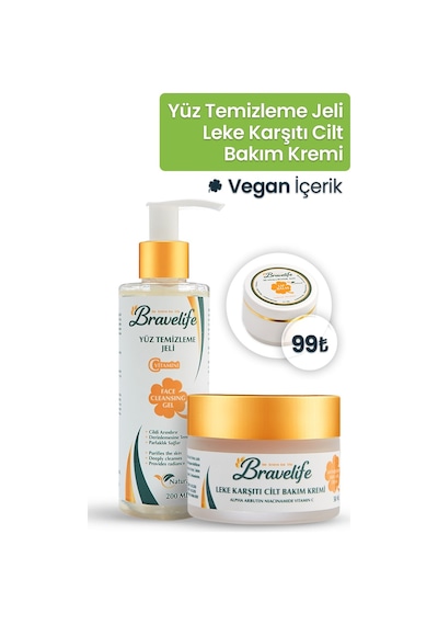 Bravelife C Vitamini Yüz Temizleme Jeli Ve Leke Karşıtı Cilt Bakım Kremi 2 Li Set