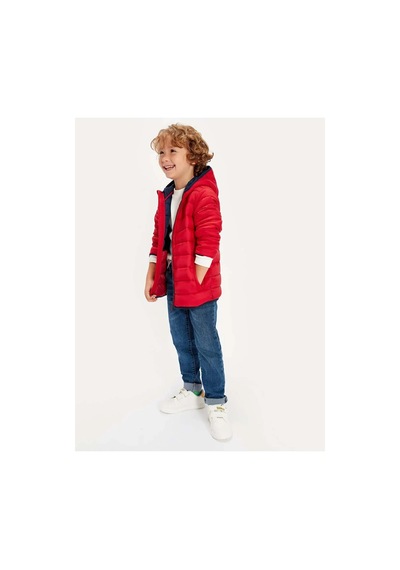 LC Waikiki Lcw Kids Kırmızı Kapüşonlu Uzun Kollu Erkek Çocuk Şişme Mont Kırmızı Süet