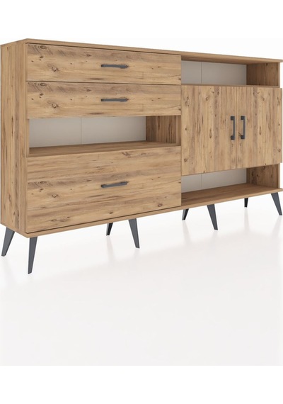 Arges Konsol 4 Raflı 3 Çekmeceli 2 Kapaklı 176x30x99 Çam-çam Çam-çam