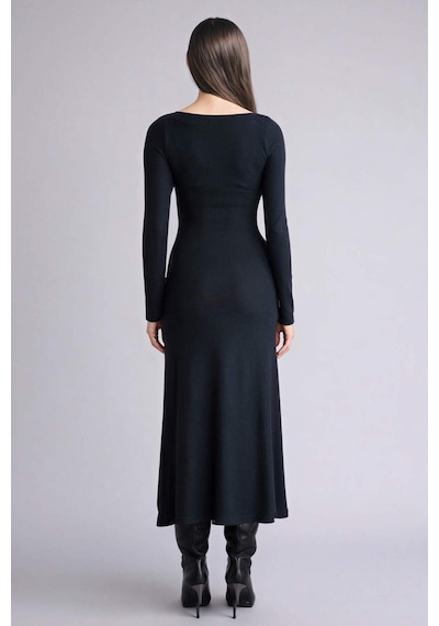 Defacto Bodycon Vücudu Saran Penye Midi Elbise G7878ax26spnv253 Lacivert-nv253