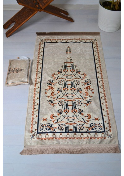 Çantalı Fermuarlı Desenli Seccade Kp001 Krem