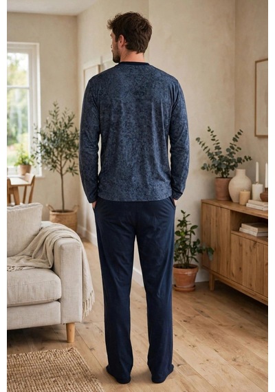 Angbutik Çift Kaplan 8200 Uzun Kol Erkek Patlı Pijama Takımı Lacivert