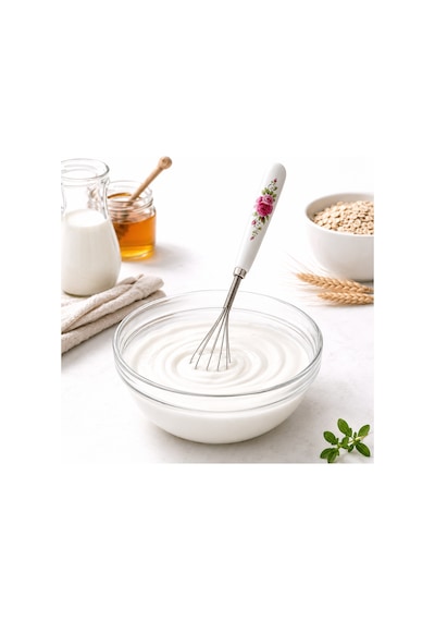 Bakgelal. Porselen Saplı 20 Cm Paslanmaz Çelik Mutfak Çırpıcısı Kek Hamur Yumurta Çırpıcı Beyaz
