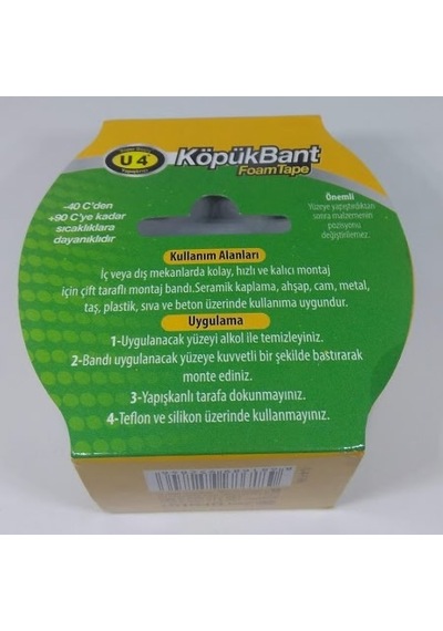 Çift Taraflı Köpük Bant 38 MMx2 Montaj Bandı U-4 F186
