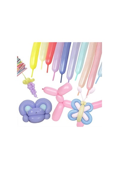 Pastel Renkli Sosis Balon 20 Adet Çok Renkli