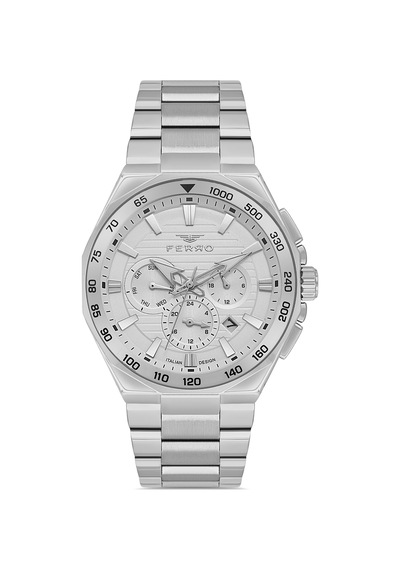 Ferro Fm11650awt-a Quartz Çelik Gri Beyaz Kadran 44 Mm Erkek Kol Saati Gri