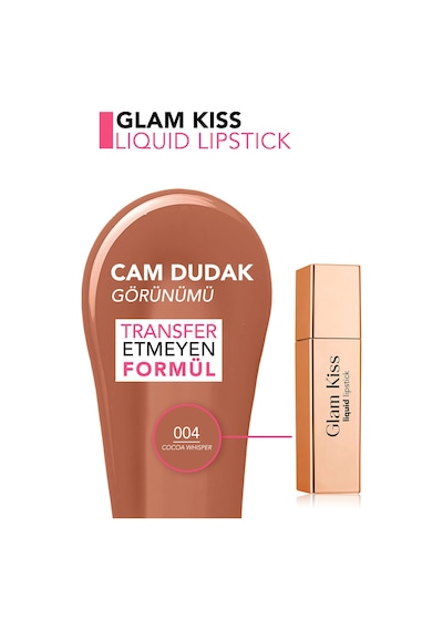 Flormar Glam Kiss Yüksek Pigmentli & Nemlendirici Cam Dudak Görünümlü Parlak Bitişli Ruj 004 Cocoa Wiısper