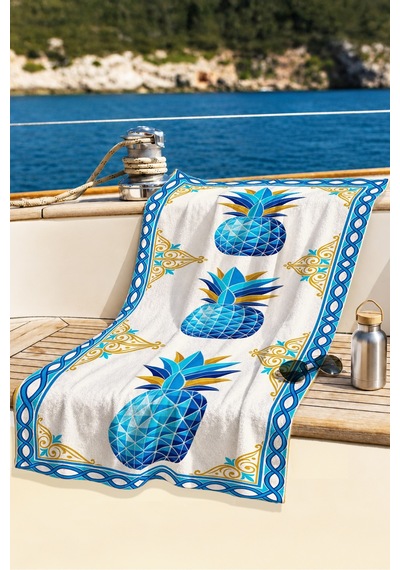 Ananas Tropikal Marine Plaj Havlusu - Mavi Beyaz Akdeniz Stil Hızlı Kuruyan Mikrofiber Havlu Eski Yakamoz