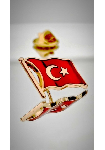 Yörük Tasarım 10 Adet Türk Bayrağı Altın Kaplama Yaka Rozeti 3d 3 Boyutlu Dalgalı Altın