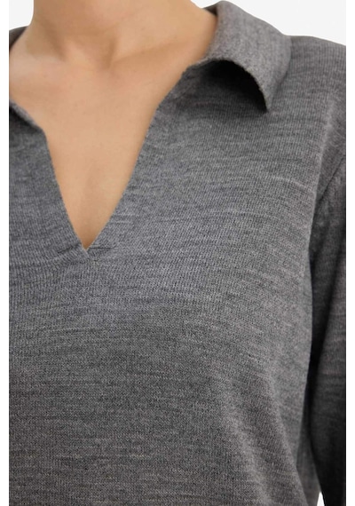 Defacto Regular Fit Polo Yaka Triko Kazak F0405ax25wngr156 Gri-gr156