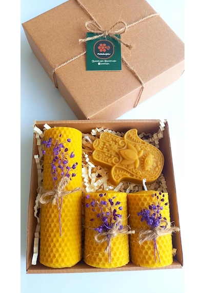 Doğal Petek Balmumu Mum Hediyelik Dekoratif Set Hamse Bereket Eli Beeswax Canle Gift Set Diğer
