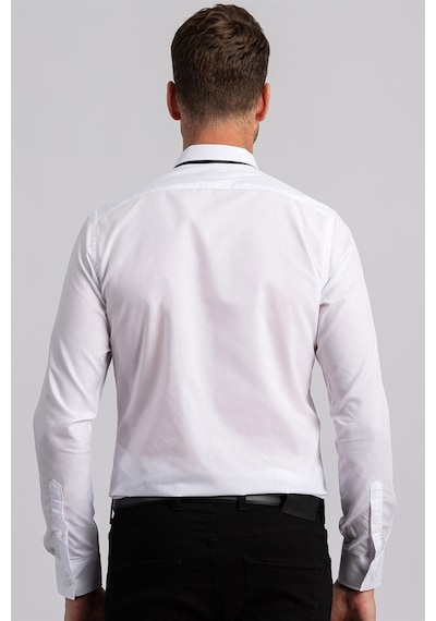 Tudors Slim Fit Uzun Kollu Pamuklu Kolay Ütü Erkek Beyaz Gömlek-860 Beyaz