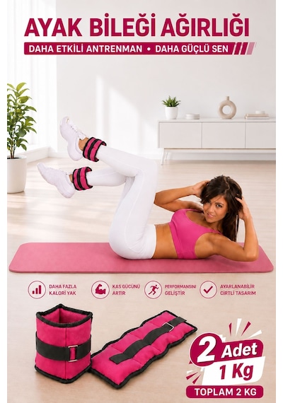 Spor Byfit 1 Kg x 2 Adet Pembe El veya Ayak Bileği Ağırlığı Pembe