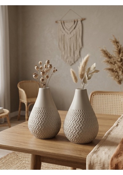 Kaveld Vela 2'li El Yapımı Mermer Tozu Vazo, Armut Form Minimalist Kuru Çiçek Vazоsu Vızongrı