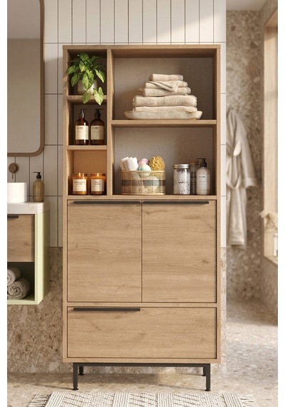 Yurudesign Ocean Banyo Dolabı Çok Amaçlı Dolap 3 Kapaklı Metal Ayaklı Sepet On9C-S Kahverengi