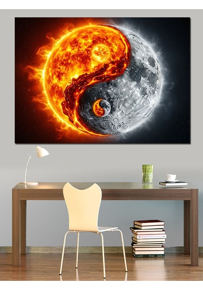 Ateş Ve Buz Yin Yang Dekoratif Kanvas - Mdf Ahşap Tablo