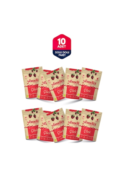 Freeze Dried 10'lu Dolu Dolu Paket Çilek Kuru Meyve Cipsi - Dondurularak Kurutulmuş Çilek 15gx10 150 G