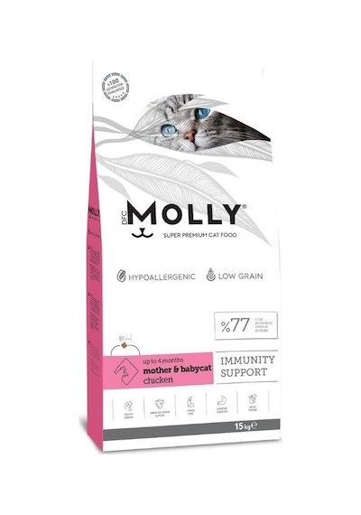 Molly Düşük Tahıllı Hypoallergenic Tavuklu Anne Ve Yavru Kedi Maması 15 Kg