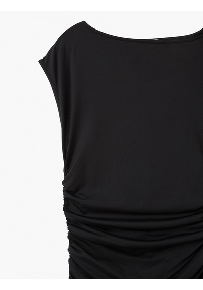 Koton Kap Kol Drapeli Kayık Yaka Slim Fit Mini Elbise Siyah 5sal80048ık Siyah