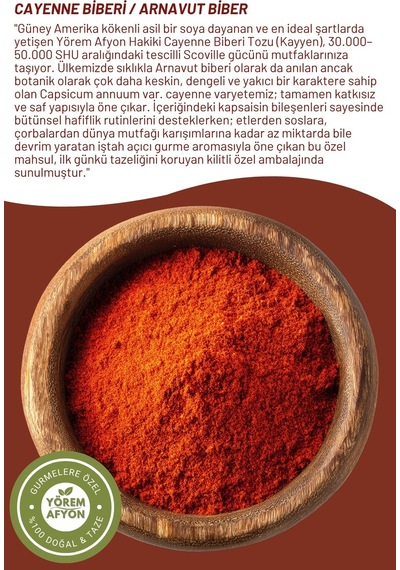 Yörem Afyon Anadolu Mutfağının Ateşlii Baharatı Hakiki Cayenne Biberi Arnavut Biberi / Kayyen Biberi 50gr.