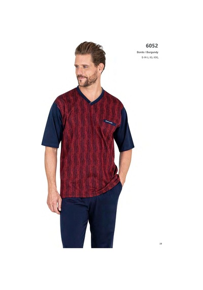 Pierre Cardin 6052 Erkek Kısa Kollu Jakarlı 3'lü Pijama Takımı-lacivert Bordo