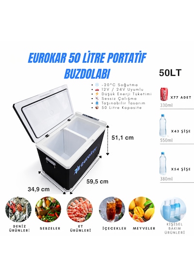 Eurokar Araç Buzdolabı 50 Lt Hacimli 12 V-24 V