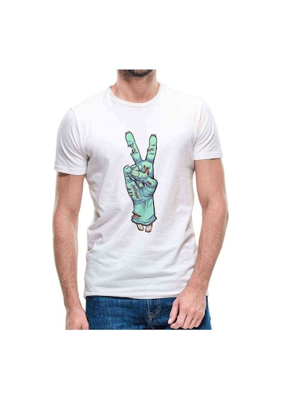 Zombie Peace Baskılı Beyaz Erkek Tshirt