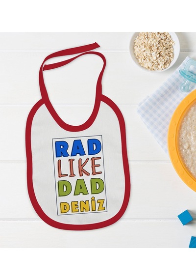 Babycim BK Kids Kişiye Özel Rad Like Dad Tasarımlı Kırmızı Bebek Mama Önlüğü Kırmızı