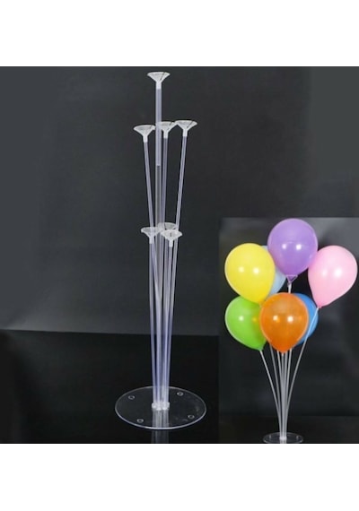 7 Li Balon Standı Çubuk ve Başlıklar Şeffaf
